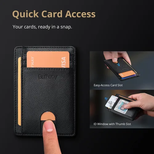 Miniatura 3 de Buffway - Billetera delgada minimalista de cuero con protección RFID para hombre y mujer, Lichee Negro
