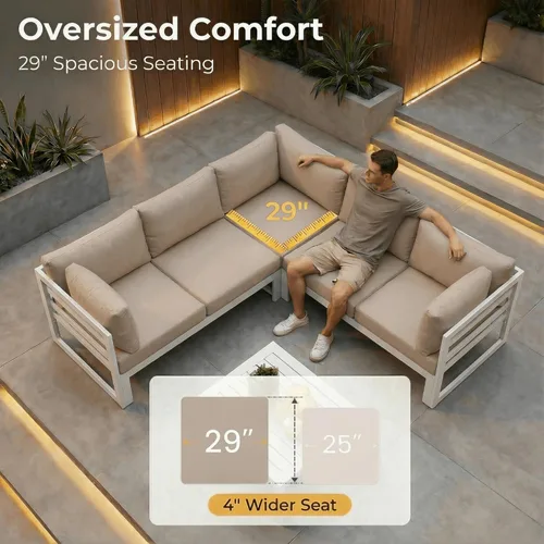 Miniatura 5 de NICESOUL - Juego de 10 muebles de patio extra grandes de aluminio moderno, sofá para exteriores con asiento de 29" de profundidad y ancho, 500 lbs