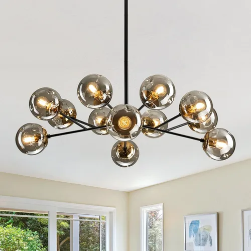 Miniatura 12 de Lámpara colgante de 8 luces, color negro con globos de vidrio, lámpara de techo Sputnik clásica vintage para cocina, sala de estar, comedor