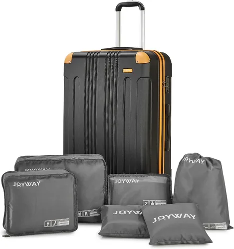 Juego de viaje de 8 piezas, maleta aprobada por aerolíneas de 22 x 14 x 9 pulgadas, con ruedas giratorias, maleta dura con cerraduras TSA, Negro y