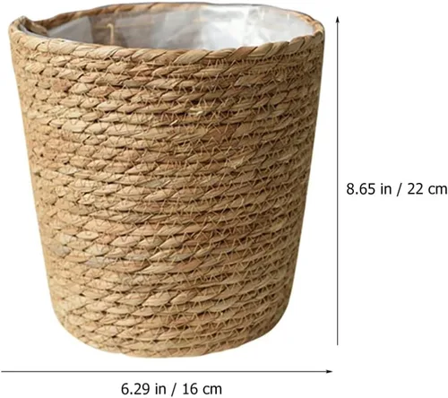 Miniatura 2 de FOMIYES Maceta de paja tejida para decoración del hogar, macetas de hierba marina, cesta de jardín para plantas de jardín, jarrón de ratán