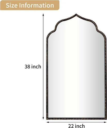 Miniatura 2 de Marlowe - Espejo de pared, 22 pulgadas de ancho x 38 pulgadas de alto, negro antiguo, marco de cuentas de metal, espejo de pared de arco