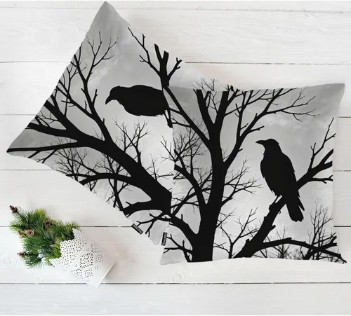 Miniatura 5 de Swono Raven - Juego de 2 fundas de almohada cuadradas de 18 x 18 pulgadas, diseño de pájaro salvaje, cuervos negros en rama de árbol, para el hogar