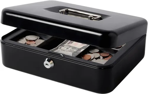 Miniatura 14 de Decaller - Caja de dinero pequeña con cerradura de llave, caja de dinero de metal portátil con doble capa y 2 llaves para seguridad, negro, 6 x 4