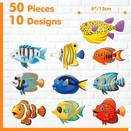 Miniatura 2 de 50 recortes de peces tropicales, impresión a doble cara, acentos de animales marinos y peces, recortes para tablón de anuncios, decoración de aula