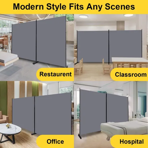 Miniatura 6 de Divisor de habitación de 6 pies, pantalla de privacidad de 2 paneles, 142 pulgadas de ancho, divisor de pared para separación de habitaciones, Gris