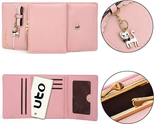 Miniatura 5 de UTO Cartera triple para mujer, lindo gatito con lazo, tarjetero pequeño