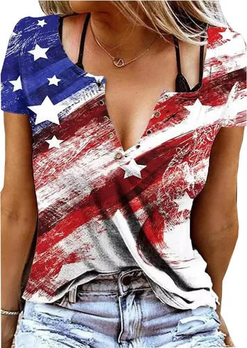 We The People 1776 - Camiseta patriótica de la bandera estadounidense para mujer, camiseta de manga corta con agujero en anillo para el 4 de julio,
