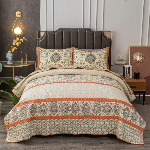 Miniatura 8 de Juego de ropa de cama de edredón bohemio tamaño King, 3 piezas de color rojo (1 edredón, 2 fundas de almohada), juego de ropa de cama ligero