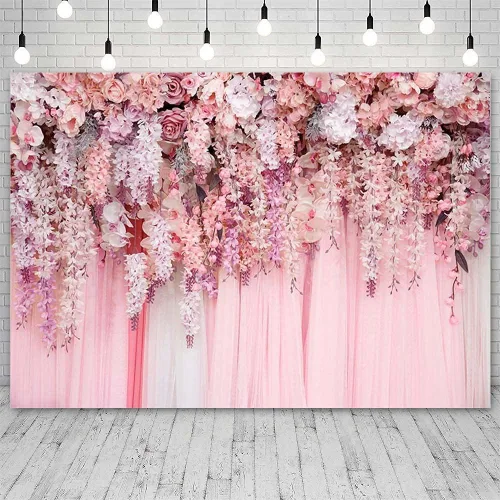 Miniatura 7 de Telón de fondo de pared floral rosa de 7 x 5 pies para niñas, despedida de soltera, boda, aniversario, flores, baby shower, decoración de fiesta