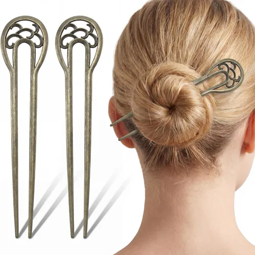 Chuangdi 2 horquillas de pelo francesas elegantes de metal para moños, rizos franceses en forma de U, pasador de moño, bronce de 6.1 pulgadas, 2