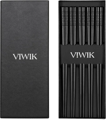 VIWIK 5 pares de palillos reutilizables de primera calidad, palillos antideslizantes de fibra de vidrio, aptos para lavavajillas, resistentes al