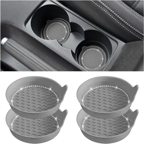 Miniatura 7 de Osilly Bling Portavasos para Auto, Juego de 4 Portavasos Universales con Diamantes de Imitación, Alfombrilla Antideslizante de Silicona a Prueba