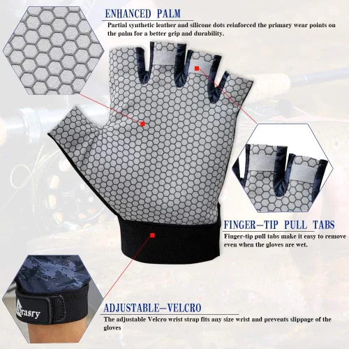 Miniatura 4 de Drasry Guantes de pesca UV sin dedos, protección solar para hombres y mujeres, UPF50+SPF para pesca, kayak, remo, senderismo, navegación, remo