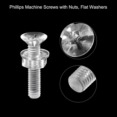 Miniatura 4 de uxcell Tornillos de máquina Phillips de plástico M4 x 0.787 in con tuercas y arandelas planas, pernos de máquina de cabeza plana de PC