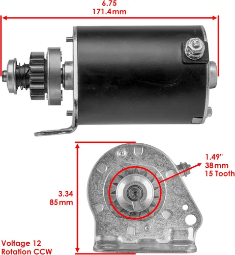 Miniatura 2 de Caltric Motor de arranque compatible con John Deere 92H D125 D130 D140 D155 D160 MIA13038 / engranaje de acero de 15 dientes
