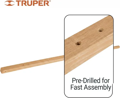 Miniatura 3 de Truper Mango de madera de repuesto de 1-1/2 pulgadas para carretillas de 4 y 5 pies cúbicos, madera dura norteamericana, preperforada para una fácil