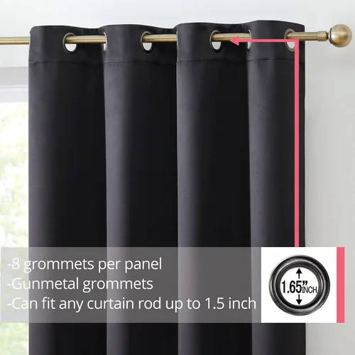 Miniatura 2 de HLC.ME Cortinas Oxford negras de 84 pulgadas de largo, cortinas negras para dormitorio, con aislamiento térmico, bloqueo de luz, paneles de cortina