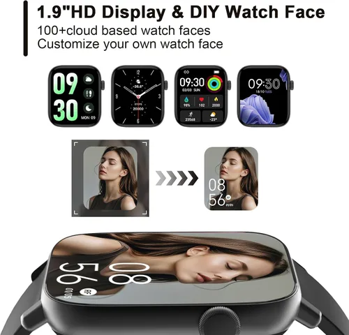 Miniatura 5 de Reloj inteligente con monitor de frecuencia cardíaca, monitor de actividad con podómetro, monitor de sueño, contador de calorías y pasos, reloj Negro