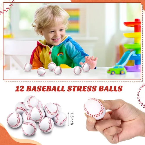 Miniatura 3 de LEIFIDE 48 piezas de regalos de fiesta de béisbol, 12 juegos de pulseras de silicona con cordón, mini pelotas de estrés, llaveros para béisbol