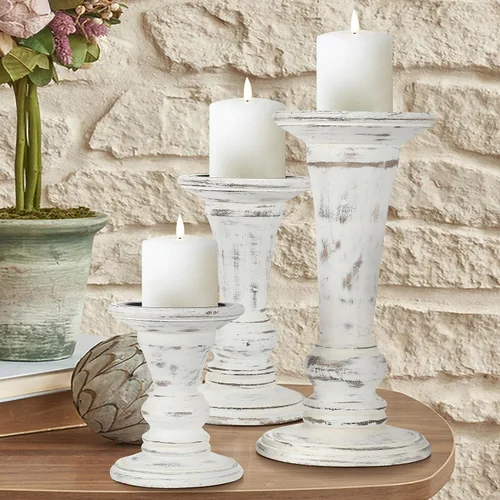Miniatura 19 de Juego de 3 portavelas de pilar de madera hecho a mano, ideal para velas LED y pilares, regalo para bodas, Navidad, fiestas, hogar, spa, reiki