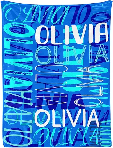 Manta personalizada con nombre, regalos personalizados para mujeres, hombres, niños, bebés, niños y niñas (azul fluorescente, 40 x 50 pulgadas)