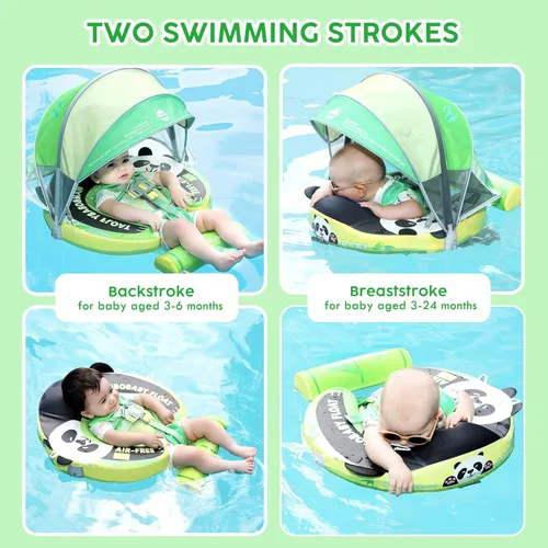 Miniatura 5 de Mambobaby Flotador de piscina para bebé con toldo, flotadores infantiles no inflables con cola sólida, suave, impermeable, agradable a la piel
