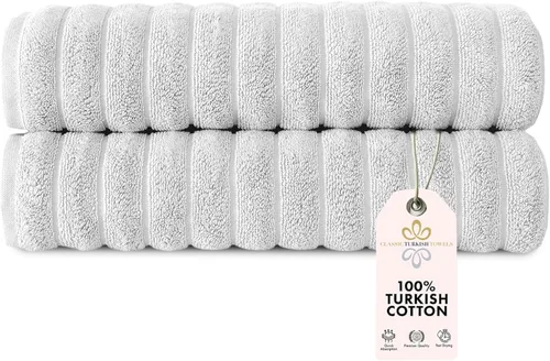 Miniatura 23 de Classic Turkish Towels - Juego de toallas de baño de algodón extragrande de alta calidad, gruesas y absorbentes, toallas de baño de lujo acanaladas