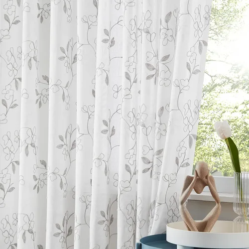 Miniatura 10 de Vision Home Cortinas con textura de lino transparente floral de 84 pulgadas, paneles de ventana bordadas con estampado de hojas para sala de estar