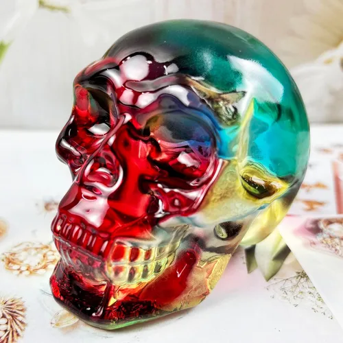 Miniatura 13 de Estatuas de cabeza de calavera de cristal, figuras de calavera K9, piedras preciosas de calavera de cristal, decoración de Halloween, regalos