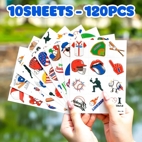 Miniatura 8 de 120 tatuajes temporales precortados para deportes de béisbol para niños Recuerdos de fiesta de cumpleaños con temática de béisbol súper lindos