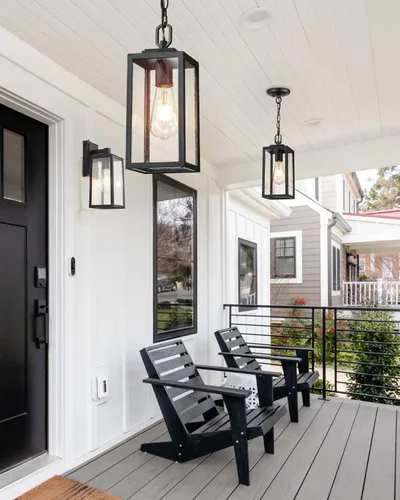 Miniatura 8 de VIANIS Luces colgantes al aire libre, lámparas colgantes exteriores para porche delantero, moderna iluminación exterior negra para patio con vidrio