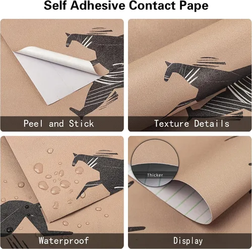 Miniatura 2 de Papel tapiz autoadhesivo con patrón de caballos de animales vintage, papel de contacto para habitación de niños, armarios, estantes, cajón, forro