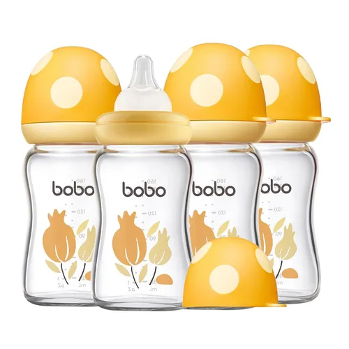 Miniatura 49 de YOHKOH Biberón de vidrio natural con pezón de flujo lento de nivel 1, biberones anticólicos para recién nacidos, botella de vidrio de cuello ancho