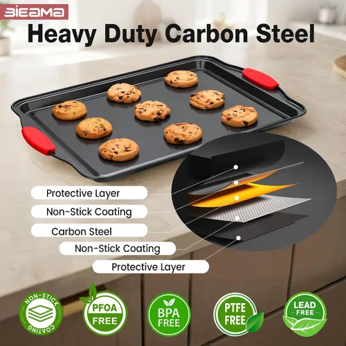 Miniatura 3 de BIEAMA - Juego de sartenes antiadherentes para hornear de 13 piezas Bandeja apilable de acero al carbono sin BPA, bandeja para galletas, pasteles