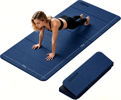 Miniatura 9 de Tapete de yoga plegable de 0.39 pulgadas de grosor, extra grande, material TPE, antideslizante, fácil de llevar, adecuado para entrenamiento en Rosa