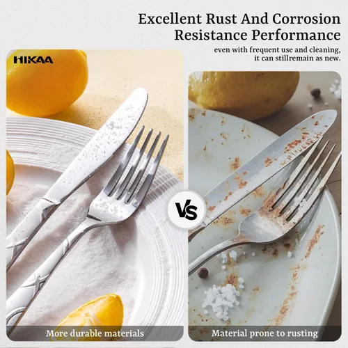 Miniatura 6 de HIKAA Juego de cubiertos de plata, juego de 30 piezas de cubiertos de acero inoxidable para 6, para cocina, hogar, boda, fiesta, pulido tipo espejo
