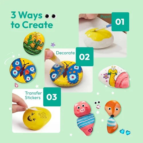 Miniatura 7 de Kit de pintura de roca: kit de roca que brilla en la oscuridad, artes y manualidades para niños de 6 a 12 años, suministros de arte, kits de pintura