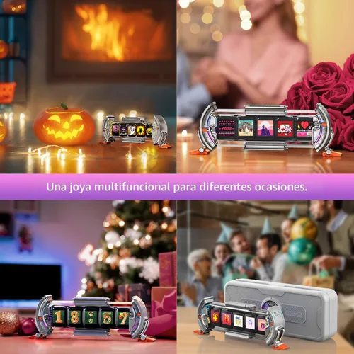 Miniatura 7 de Divoom Times Gate - Reloj de alarma digital de configuración de juego Cyberpunk, aplicación inteligente, conexión WiFi, pantalla LED RGB, panel Plata