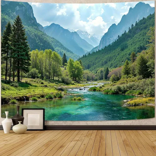 Miniatura 54 de Zussun Tapiz de Bosque Natural de Montaña Tapiz Verde de Pino Luz Solar Selva para Dormitorio Estético Planta Paisaje de Montaña Tapices Pequeños