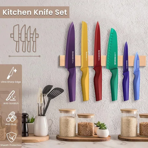 Miniatura 2 de Astercook - Juego de cuchillos de cocina, juego de 12 piezas con código de colores, juego de 6 cuchillos de chef de acero inoxidable
