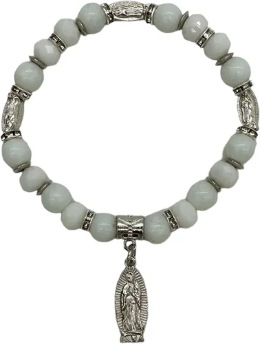Miniatura 7 de Pulsera Rosario Lady Guadalupe Blanca – Bautizo Favor/Virgen De Guadalupe/Bautizo Recuerdos de Bautizo/Quinceañera/Baby Shower – 12 PCS