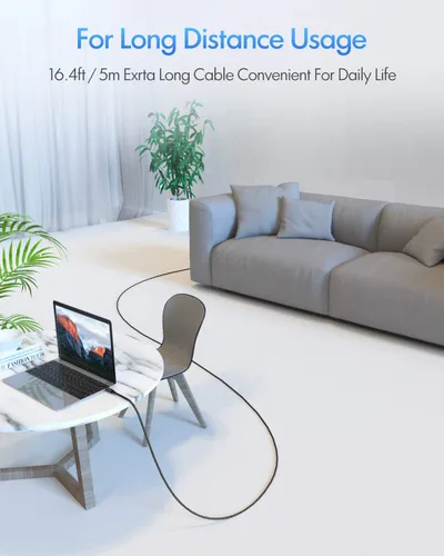 Miniatura 2 de etguuds Cable USB-C a USB-C extralargo - 16 pies/16.4 ft PD 60 W carga rápida, cable de carga de nailon trenzado doble duradero 2.0 - Negro