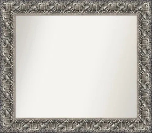 Miniatura 7 de Amanti Art Espejo de baño plateado para sobre fregadero, 26 x 26 pulgadas, espejo cuadrado de níquel pulido, marco de madera tradicional mediano, se