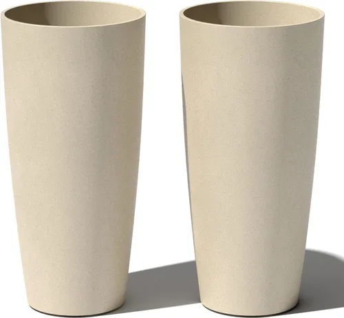 Miniatura 18 de Veradek Mason Series Vega Planter - Maceta redonda alta para interiores o exteriores, porche/patio Hecha de compuesto de plástico y piedra