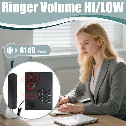 Miniatura 2 de Lativu Teléfono fijo telefónico, simple teléfono de oficina de negocios, teléfonos fijos con cable para el hogar/oficina/hotel, uso de teléfonos