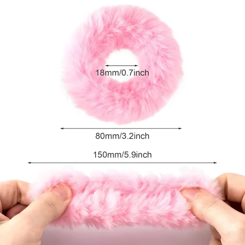 Miniatura 2 de OIIKI 14 bandas elásticas para el cabello con pelo sintético de conejo, bandas elásticas para coleta de caballo para niñas y mujeres, accesorios