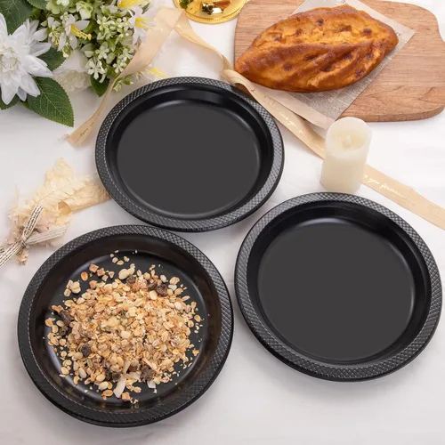 Miniatura 7 de Platos de plástico negro WELLIFE de 9 pulgadas - 150 unidades para fiesta, platos de plástico desechables para cena de Halloween, picnic, BBQ