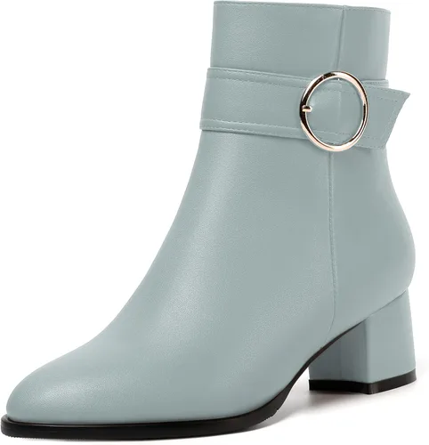Miniatura 20 de NUMALEO Botas de tobillo de mujer con cremallera mate, puntera redonda, para fiesta, con tacón bajo grueso sólido, 5 cm