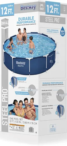 Miniatura 9 de Bestway Steel Pro - Juego de piscina redonda sobre el suelo de 12 x 30 pulgadas, incluye bomba de filtro de 330 gal